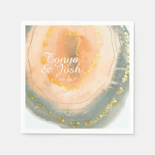 Watercolor Agate Coral Geodes Wedding Serviette (Vorderseite)