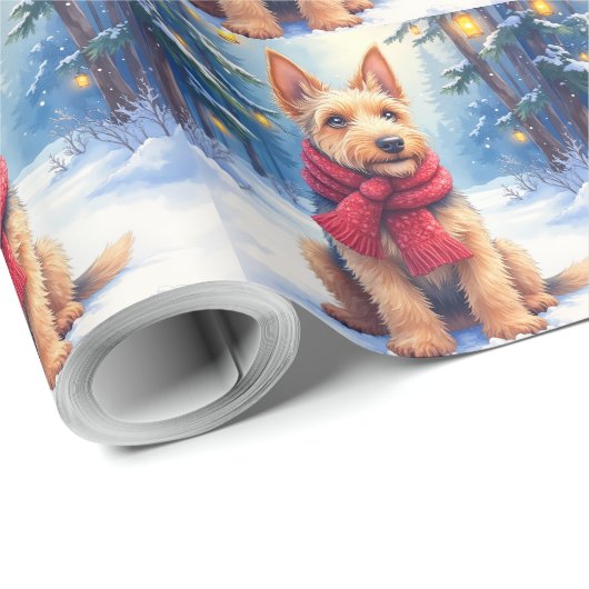 Watercolor Airedale Terrier Snowy Christmas Geschenkpapier (Rolleneckpunkt)