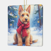Watercolor Airedale Terrier Snowy Christmas Keramikornament (Links)