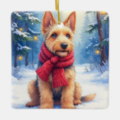 Watercolor Airedale Terrier Snowy Christmas Keramikornament (Vorderseite)