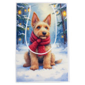 Watercolor Airedale Terrier Snowy Christmas Mittlere Geschenktüte (Vorderseite)