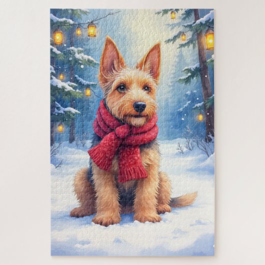 Watercolor Airedale Terrier Snowy Christmas Puzzle (Vertikal)
