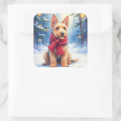 Watercolor Airedale Terrier Snowy Christmas Quadratischer Aufkleber (Tasche)
