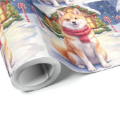 Watercolor Akita Gingerbread House Christmas  Geschenkpapier (Rolleneckpunkt)