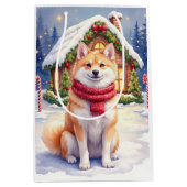 Watercolor Akita Gingerbread House Christmas Mittlere Geschenktüte (Vorderseite)