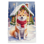 Watercolor Akita Gingerbread House Christmas Mittlere Geschenktüte (Rückseite)