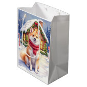 Watercolor Akita Gingerbread House Christmas Mittlere Geschenktüte (Rückseite Schrägansicht)