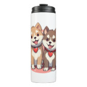 Watercolor Akita Puppies Thermosbecher (Vorderseite)