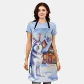 Watercolor Alaskan Malamute Reindeer Christmas Schürze (Getragen)