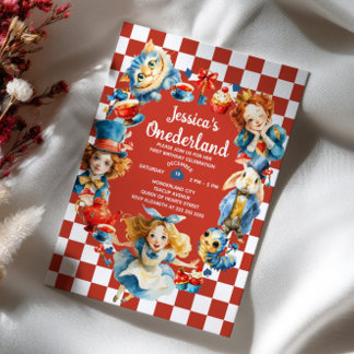 Watercolor Alice in ONEDERLAND Cute 1st Birthday Einladung