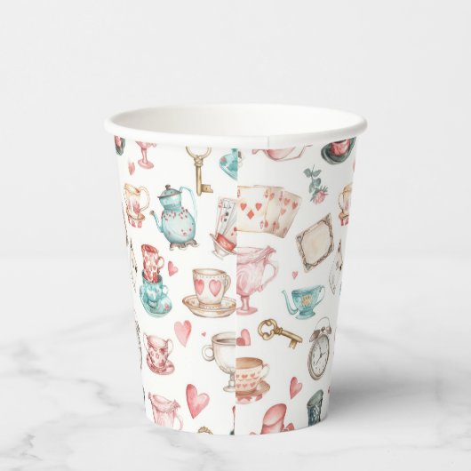 Watercolor Alice Pattern Pappbecher (Rechts)