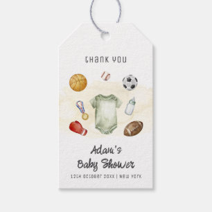 Watercolor All Star Sports Bodysuit Baby Shower Geschenkanhänger
