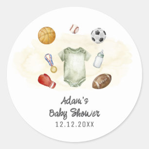 Watercolor All Star Sports Bodysuit Baby Shower Runder Aufkleber