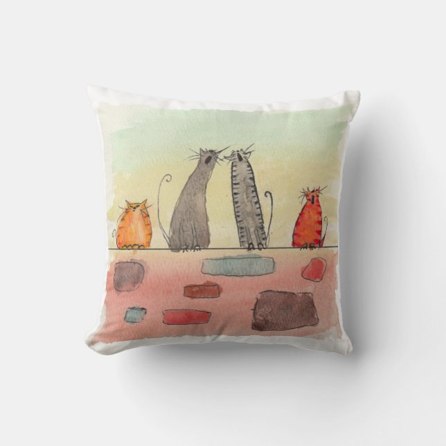 Watercolor Alley Cats Pillow Kissen (Vorderseite)