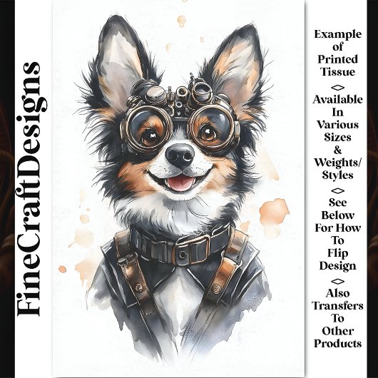 Watercolor Alsatian Puppy Dog, GSD CD8 Decoupage Seidenpapier