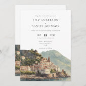 Watercolor Amalfi QR Code Italian Wedding Einladung (Vorne/Hinten)