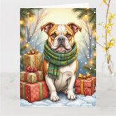 Watercolor American Bulldog Christmas Holiday Karte (Gelbe Blume)