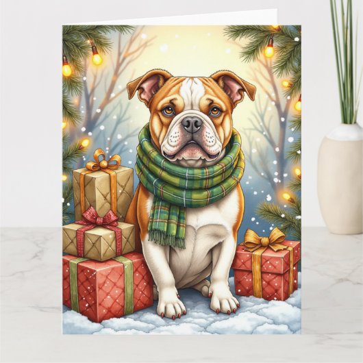 Watercolor American Bulldog Christmas Holiday Karte (Vorderseite)