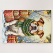 Watercolor American Bulldog Christmas Holiday Puzzle (Horizontal)