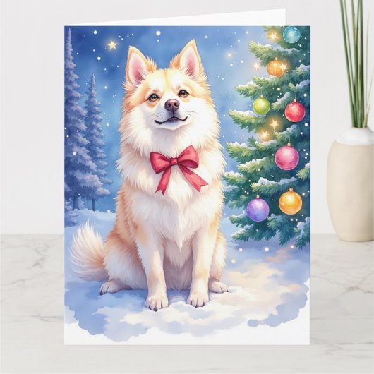 Watercolor American Eskimo Dog Sparkling Christmas Karte (Vorderseite)