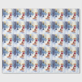 Watercolor American Foxhound Snowy Lamppost Geschenkpapier (Flach)