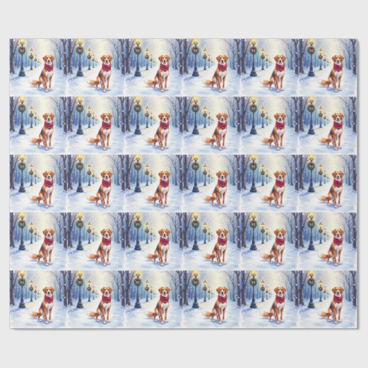 Watercolor American Foxhound Snowy Lamppost Geschenkpapier (Flach)