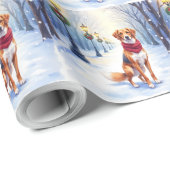 Watercolor American Foxhound Snowy Lamppost Geschenkpapier (Rolleneckpunkt)