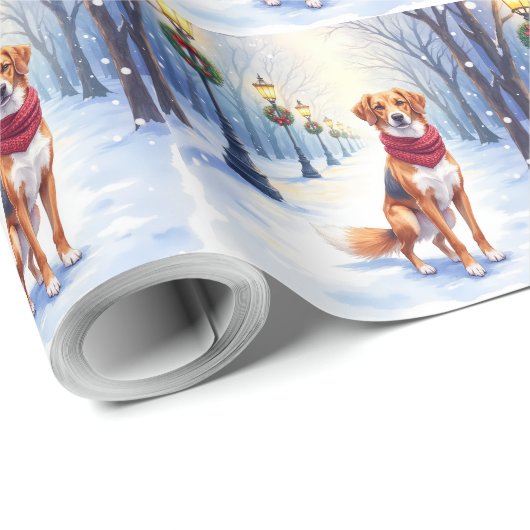 Watercolor American Foxhound Snowy Lamppost Geschenkpapier (Rolleneckpunkt)