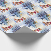 Watercolor American Foxhound Snowy Lamppost Geschenkpapier (Ecke)
