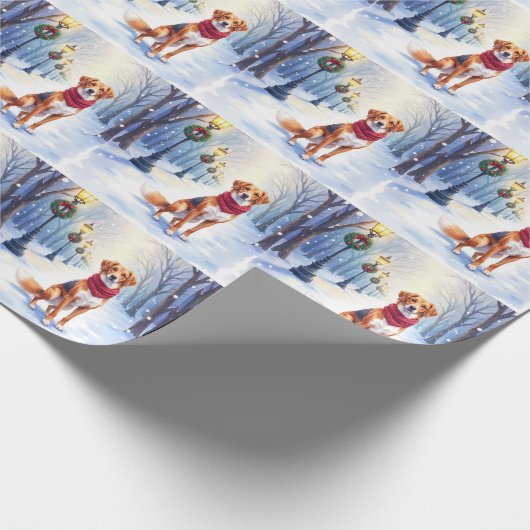 Watercolor American Foxhound Snowy Lamppost Geschenkpapier (Ecke)