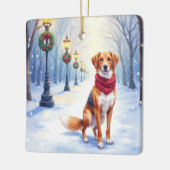 Watercolor American Foxhound Snowy Lamppost Keramikornament (Links)