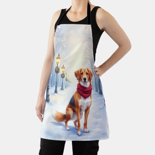 Watercolor American Foxhound Snowy Lamppost Schürze (InSitu)