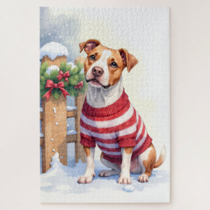 Watercolor American Pit Bull Terrier Festiv Puzzle