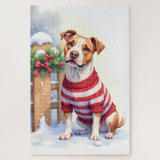 Watercolor American Pit Bull Terrier Festive Puzzle (Vertikal)