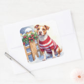 Watercolor American Pit Bull Terrier Festive Quadratischer Aufkleber (Umschlag)