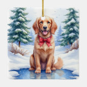 Watercolor American Water Spaniel Frozen Pond Keramikornament (Rückseite)