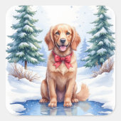 Watercolor American Water Spaniel Frozen Pond Quadratischer Aufkleber (Vorderseite)