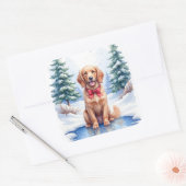 Watercolor American Water Spaniel Frozen Pond Quadratischer Aufkleber (Umschlag)