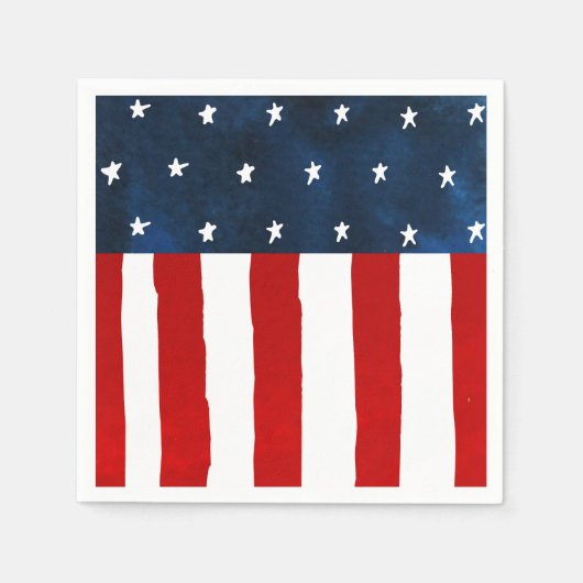 Watercolor Americana Style Red White Blue USA Flag Serviette (Vorderseite)