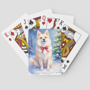 Watercolor Amerikanischer Eskimo-Hund funkelnde We Spielkarten