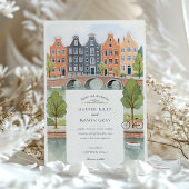 Watercolor Amsterdam Canal Houses & Tulips Wedding Einladung