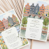 Watercolor Amsterdam Canal Houses & Tulips Wedding Einladung