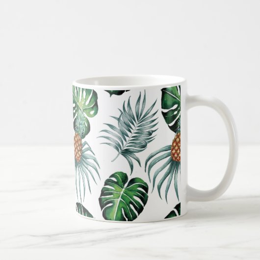 Watercolor-Ananas mit Grün verlässt Muster Kaffeetasse (Rechts)