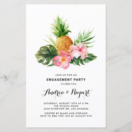 Watercolor Ananas Tropical Engagement Party (Vorderseite)