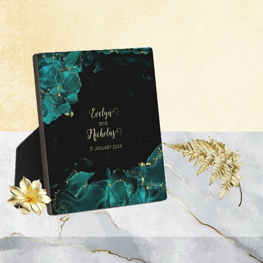 Watercolor Anastasia Wedding Black & Green Plaque Fotoplatte