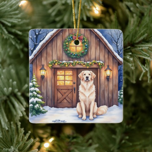 Watercolor Anatolian Shepherd Dog Rustic Barn Keramikornament (Baum)