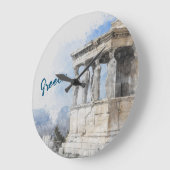 Watercolor Ancient Sites ruins in Athens, Greece Große Wanduhr (Winkel)