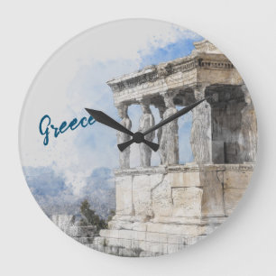 Watercolor Ancient Sites ruins in Athens, Greece Große Wanduhr