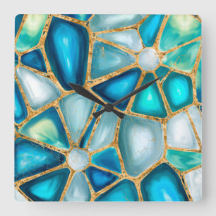 Watercolor and gold cells - ocean quadratische wanduhr