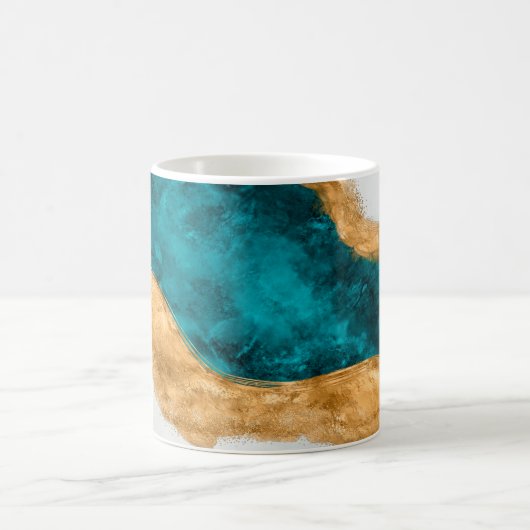 Watercolor and gold Turquoise Wave Abstract Kaffeetasse (Mittel)